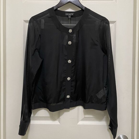 J. Crew Tops - NWT J.Crew Sheer Button-Up Shirt Jewel Buttons Organza Blend Black Medium Chic